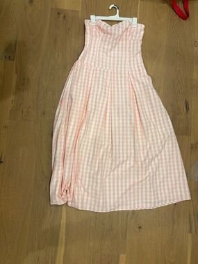 Women's Strapless Pink Gingham Casual Dress